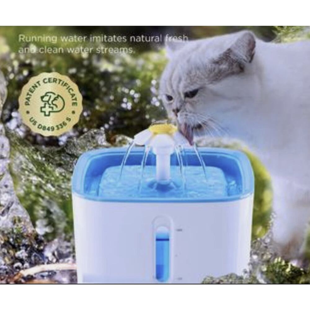 CIAYS 2.5L BLUE Pet Water Fountain 84oz Cat Dog Automatic Filter Flower Drinking